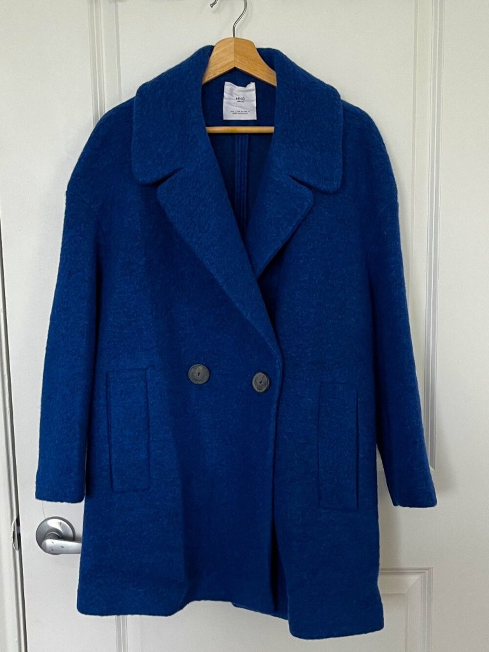 Women's Oversized Peacoat, Size Medium Coat, Cobalt Blue, Wool Blend